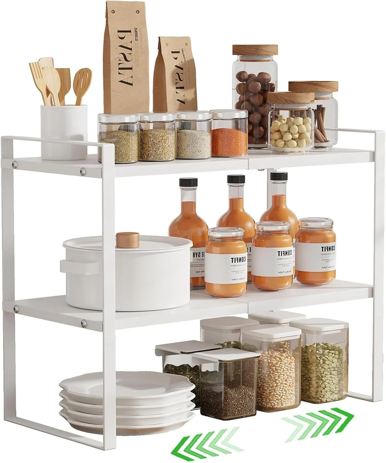 قفسه ارگانایزر رومیزی قابل گسترش U-HOOME، استند کابینت، قفسه ادویه آشپزخانه، قفسه انبار کابینت، سازماندهی و نگهداری برای آشپزخانه حمام (سفید-2 طبقه) قفسه ارگانایزر رومیزی قابل گسترش U-HOOME، استند کابینت، قفسه ادویه آشپزخانه، قفسه انبار کابینت، سازماندهی و نگهداری برای آشپزخانه حمام (سفید-2 طبقه)