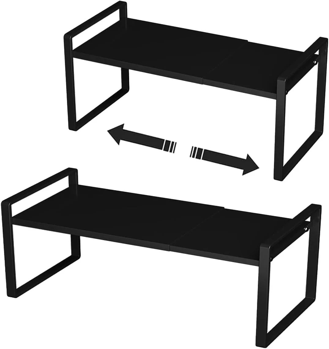قفسه نظم دهنده و نگهدارنده انبساطی، قفسه های قابل تنظیم کابینت، قفسه نظم دهنده کابینت آشپزخانه انبساطی، قفسه بزرگ ادویه جات، قفسه کوچک ایستاده، مشکی 12 تا 22 اینچ (مشکی)