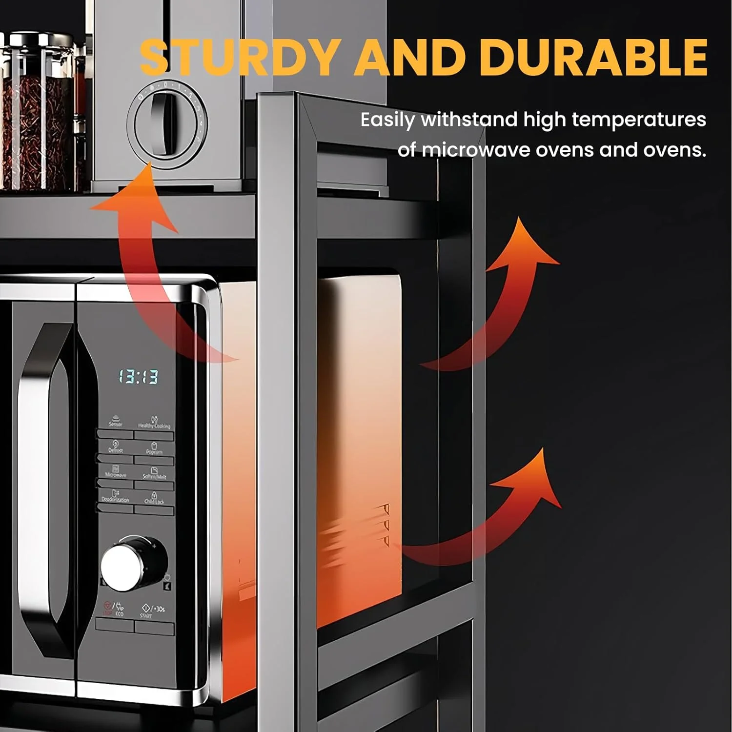 قفسه ذخیره سازی قابل گسترش، قفسه سازمان دهنده رومیزی آشپزخانه تاشو 2 طبقه، پایه مایکروویو با جای تخته برش برای سازماندهی رویه کابینت آشپزخانه، 6 قلاب (مشکی-A) قفسه ذخیره سازی قابل گسترش، قفسه سازمان دهنده رومیزی آشپزخانه تاشو 2 طبقه، پایه مایکروویو با جای تخته برش برای سازماندهی رویه کابینت آشپزخانه، 6 قلاب (مشکی-A)