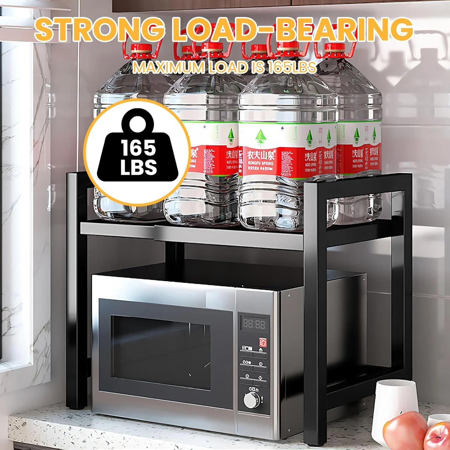 قفسه ذخیره سازی قابل گسترش، قفسه سازمان دهنده رومیزی آشپزخانه تاشو 2 طبقه، پایه مایکروویو با جای تخته برش برای سازماندهی رویه کابینت آشپزخانه، 6 قلاب (مشکی-A) قفسه ذخیره سازی قابل گسترش، قفسه سازمان دهنده رومیزی آشپزخانه تاشو 2 طبقه، پایه مایکروویو با جای تخته برش برای سازماندهی رویه کابینت آشپزخانه، 6 قلاب (مشکی-A)