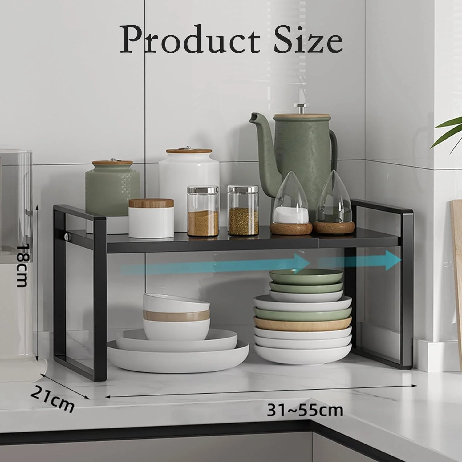 قفسه نظم دهنده و نگهدارنده انبساطی، قفسه های قابل تنظیم کابینت، قفسه نظم دهنده کابینت آشپزخانه انبساطی، قفسه بزرگ ادویه جات، قفسه کوچک ایستاده، مشکی 12 تا 22 اینچ (مشکی)