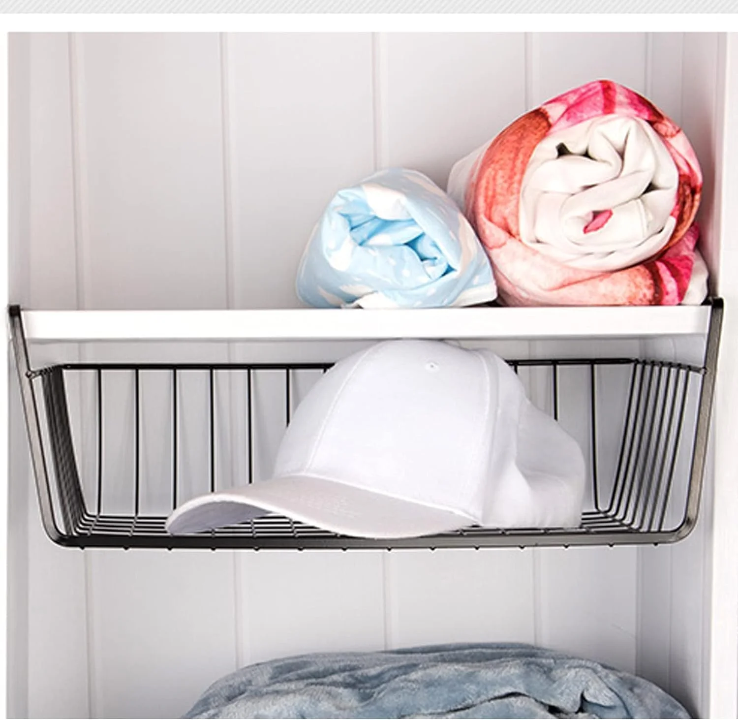 سبد ذخیره سازی زیر قفسه آشپزخانه ECVV، یک عدد، بزرگ، سبک وزن، قفسه فلزی سازمان دهنده 40 X 26 X 14 سانتی متر (مشکی)