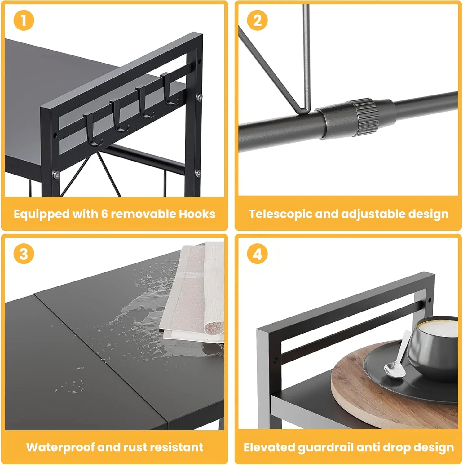 قفسه ذخیره سازی قابل گسترش، قفسه سازمان دهنده رومیزی آشپزخانه تاشو 2 طبقه، پایه مایکروویو با جای تخته برش برای سازماندهی رویه کابینت آشپزخانه، 6 قلاب (مشکی-A) قفسه ذخیره سازی قابل گسترش، قفسه سازمان دهنده رومیزی آشپزخانه تاشو 2 طبقه، پایه مایکروویو با جای تخته برش برای سازماندهی رویه کابینت آشپزخانه، 6 قلاب (مشکی-A)