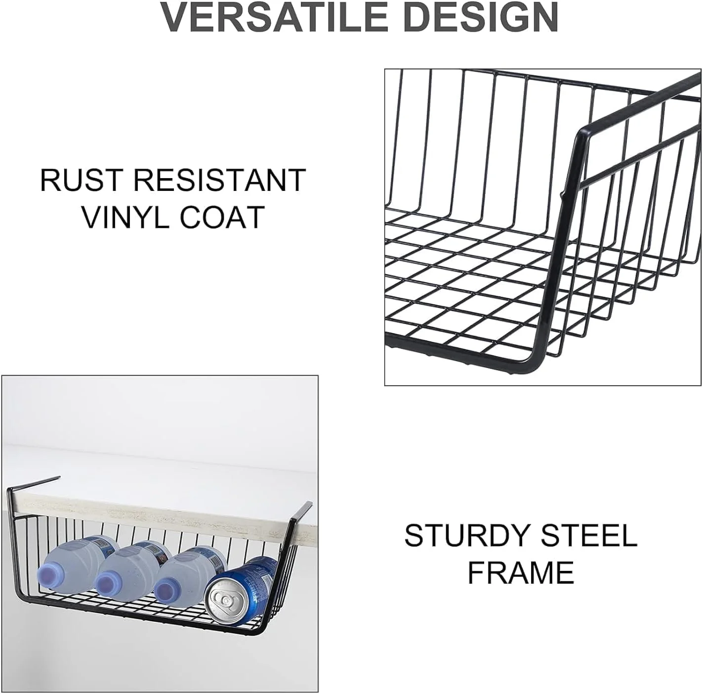 سبد ذخیره سازی زیر قفسه آشپزخانه ECVV، یک عدد، بزرگ، سبک وزن، قفسه فلزی سازمان دهنده 40 X 26 X 14 سانتی متر (مشکی)