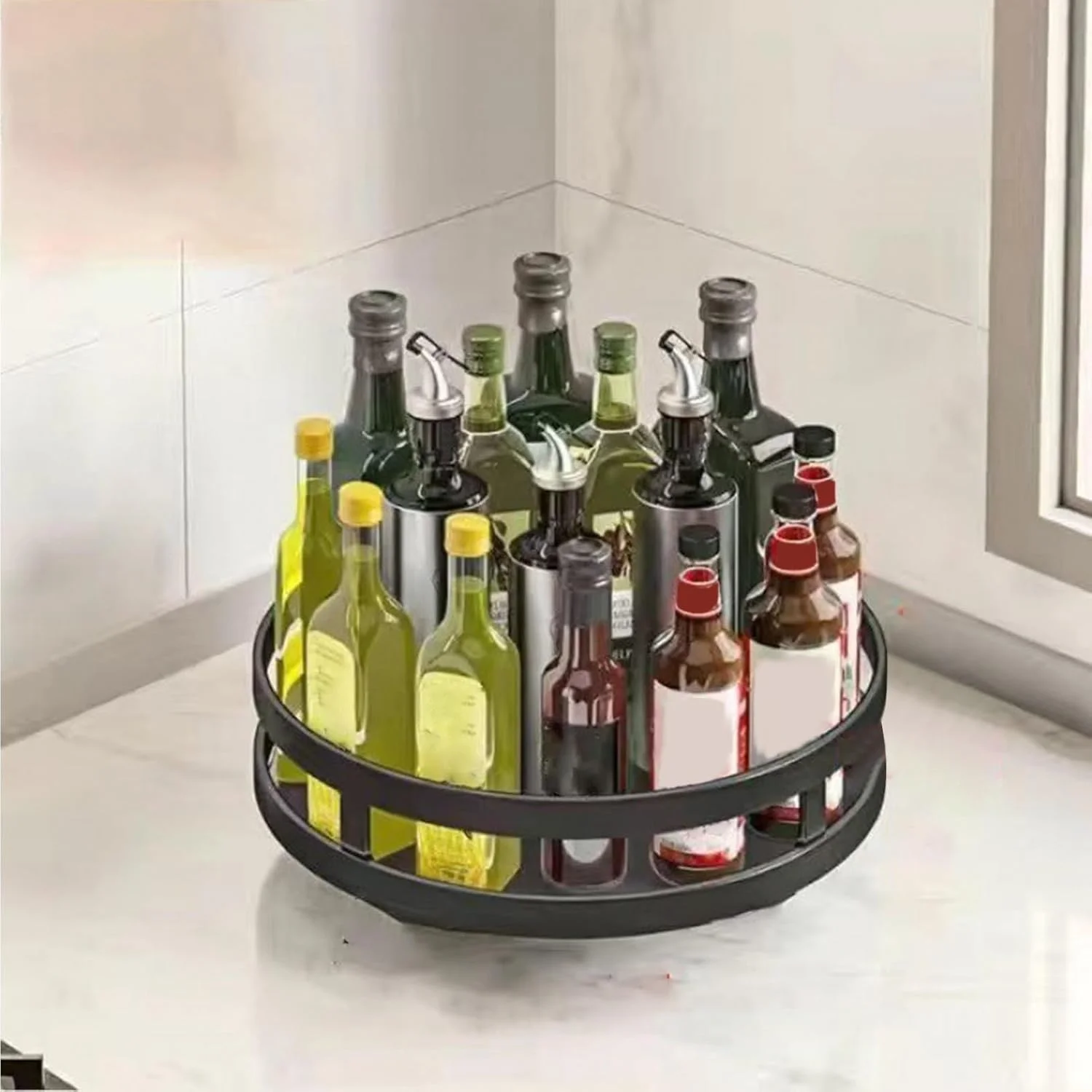 سینی گردان 360 درجه ای Ejoyous، قفسه فولادی کربنی برای پیشخوان آشپزخانه با طراحی صرفه جویی در فضا، ذخیره سازی چند منظوره برای سس ها سینی گردان 360 درجه ای Ejoyous، قفسه فولادی کربنی برای پیشخوان آشپزخانه با طراحی صرفه جویی در فضا، ذخیره سازی چند منظوره برای سس ها