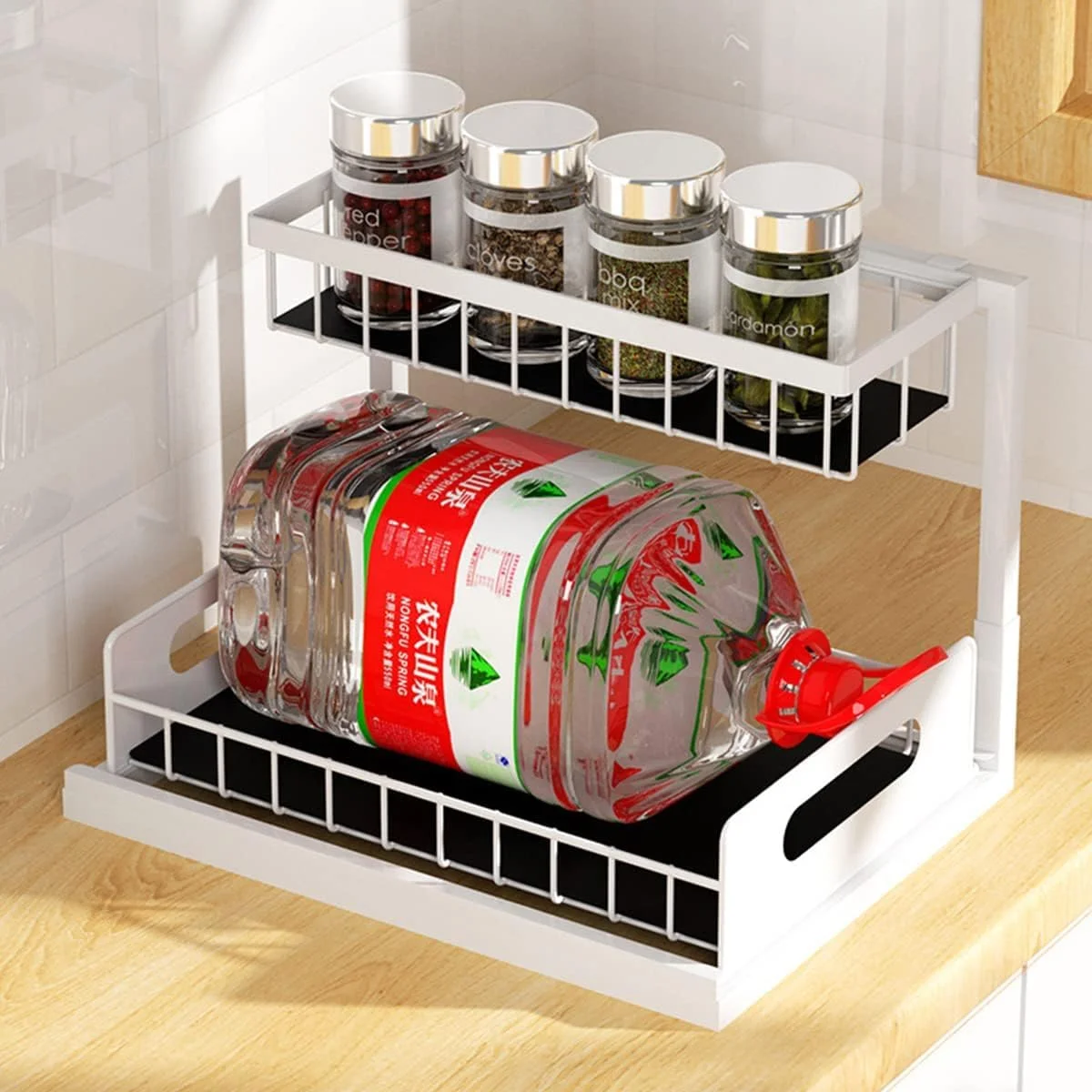 قفسه های ذخیره سازی آشپزخانه دو طبقه ECVV، سازمان دهنده و ذخیره سازی زیر سینک، قفسه کشویی کشودار، قفسه سازمان دهنده رومیزی حمام L شکل قفسه های ذخیره سازی آشپزخانه دو طبقه ECVV، سازمان دهنده و ذخیره سازی زیر سینک، قفسه کشویی کشودار، قفسه سازمان دهنده رومیزی حمام L شکل