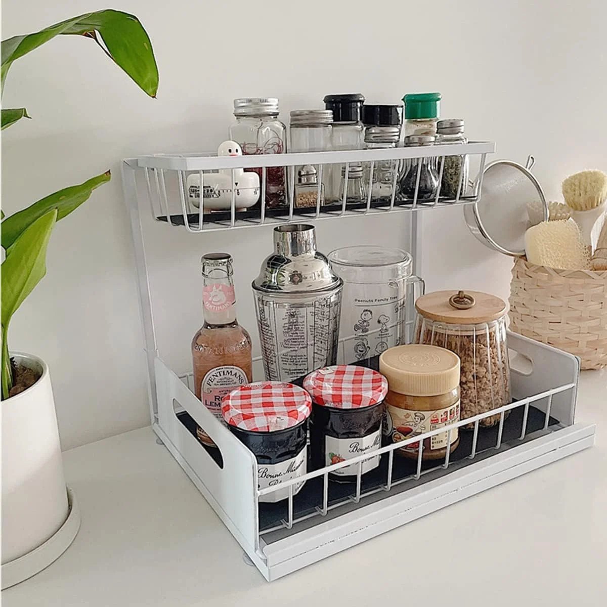 قفسه های ذخیره سازی آشپزخانه دو طبقه ECVV، سازمان دهنده و ذخیره سازی زیر سینک، قفسه کشویی کشودار، قفسه سازمان دهنده رومیزی حمام L شکل قفسه های ذخیره سازی آشپزخانه دو طبقه ECVV، سازمان دهنده و ذخیره سازی زیر سینک، قفسه کشویی کشودار، قفسه سازمان دهنده رومیزی حمام L شکل