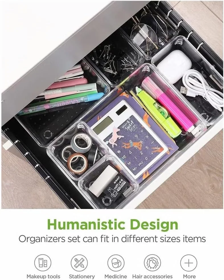 مجموعه ارگنایزرهای کشو پلاستیکی شفاف URbazaar، سینی های ارگنایزر چند منظوره در اندازه های مختلف برای حمام و روشویی، ظروف نگهداری ضد لغزش برای لوازم آرایش، جواهرات، اتاق خواب، لوازم آشپزخانه و دفتر (7 تکه) مجموعه ارگنایزرهای کشو پلاستیکی شفاف URbazaar، سینی های ارگنایزر چند منظوره در اندازه های مختلف برای حمام و روشویی، ظروف نگهداری ضد لغزش برای لوازم آرایش، جواهرات، اتاق خواب، لوازم آشپزخانه و دفتر (7 تکه)