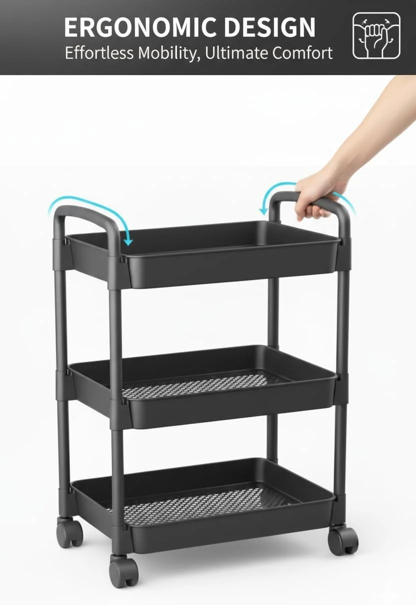 ترولی ذخیره سازی 4 طبقه چند منظوره با چرخ | قفسه سازمان دهنده آشپزخانه و حمام | سبد کاربردی میوه و سبزیجات (مشکی) ترولی ذخیره سازی 4 طبقه چند منظوره با چرخ | قفسه سازمان دهنده آشپزخانه و حمام | سبد کاربردی میوه و سبزیجات (مشکی)