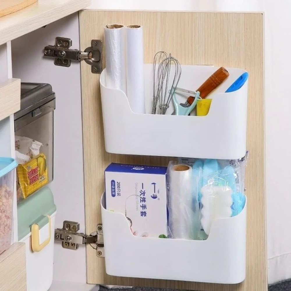 جعبه ذخیره سازی درب آشپزخانه EigPluy، دو تکه، نصب دیواری چسبی، پلاستیک ABS، سفید، سازمان دهنده کابینت/حمام/یخچال جعبه ذخیره سازی درب آشپزخانه EigPluy، دو تکه، نصب دیواری چسبی، پلاستیک ABS، سفید، سازمان دهنده کابینت/حمام/یخچال
