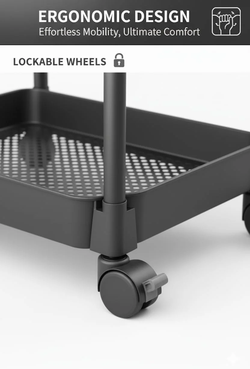 ترولی ذخیره سازی 4 طبقه چند منظوره با چرخ | قفسه سازمان دهنده آشپزخانه و حمام | سبد کاربردی میوه و سبزیجات (مشکی) ترولی ذخیره سازی 4 طبقه چند منظوره با چرخ | قفسه سازمان دهنده آشپزخانه و حمام | سبد کاربردی میوه و سبزیجات (مشکی)