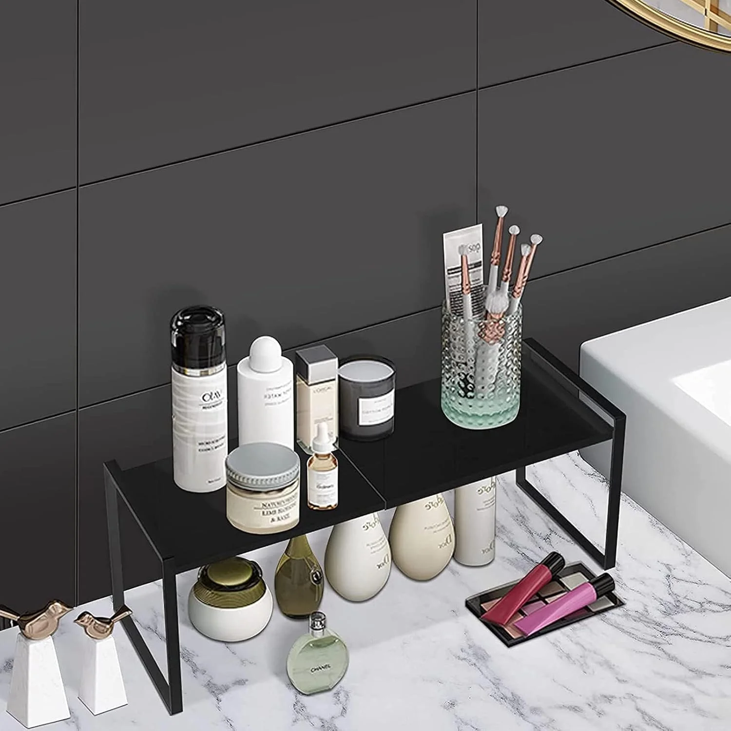 ارگانایزر رومیزی آشپزخانه Diylove، قفسه ذخیره سازی دو طبقه قابل گسترش با ساختار پایدار و مقاوم، قفسه کابینت رومیزی برای سازماندهی بطری ادویه و شیشه (مشکی) ارگانایزر رومیزی آشپزخانه Diylove، قفسه ذخیره سازی دو طبقه قابل گسترش با ساختار پایدار و مقاوم، قفسه کابینت رومیزی برای سازماندهی بطری ادویه و شیشه (مشکی)