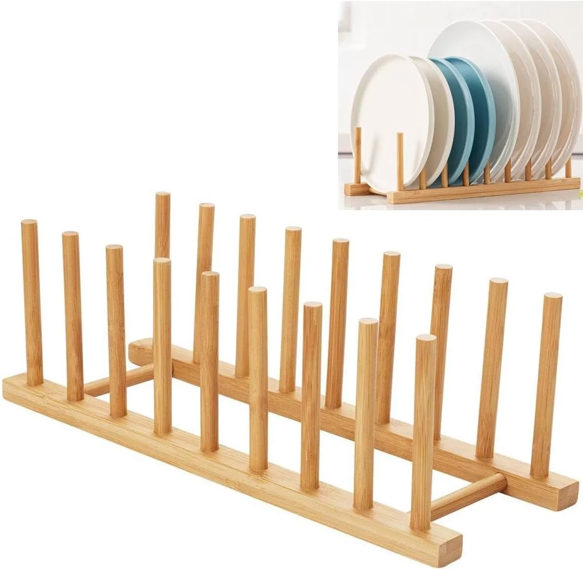 ECVV Bamboo Wooden Plate Racks 8 slots for plates Dish Stand Holder Kitchen Storage Cabinet Organizer for Dish/Plate/Bowl/Cup/Pot Lid/Cutting Board ECVV Bamboo Wooden Plate Racks 8 slots for plates Dish Stand Holder Kitchen Storage Cabinet Organizer for Dish/Plate/Bowl/Cup/Pot Lid/Cutting Board