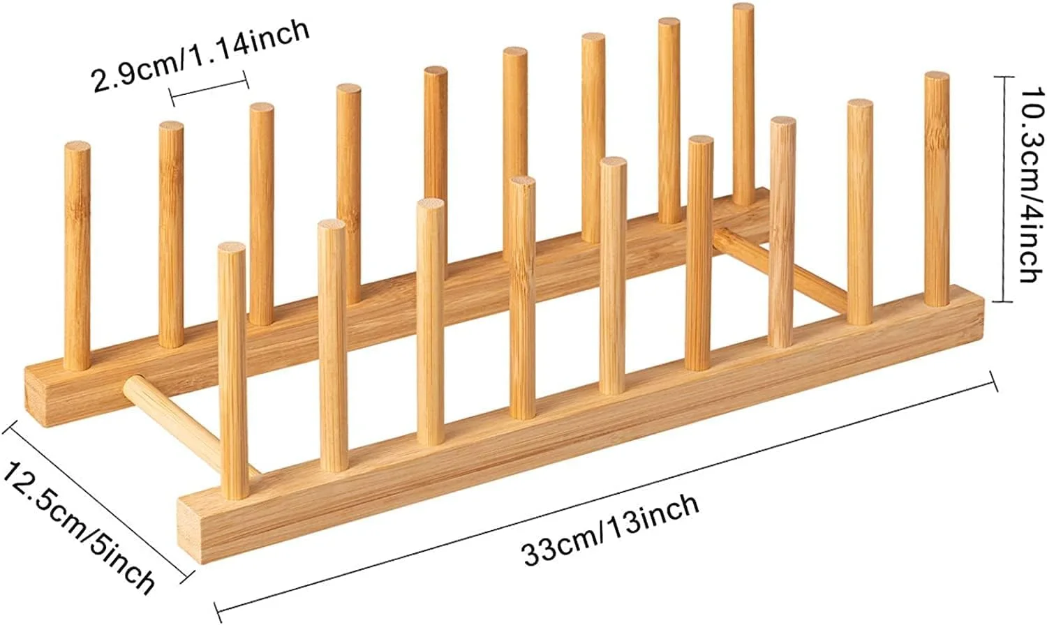 ECVV Bamboo Wooden Plate Racks 8 slots for plates Dish Stand Holder Kitchen Storage Cabinet Organizer for Dish/Plate/Bowl/Cup/Pot Lid/Cutting Board