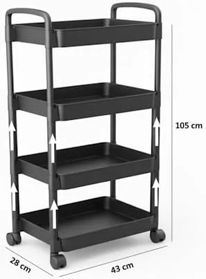 ترولی ذخیره سازی 4 طبقه چند منظوره با چرخ | قفسه سازمان دهنده آشپزخانه و حمام | سبد کاربردی میوه و سبزیجات (مشکی) ترولی ذخیره سازی 4 طبقه چند منظوره با چرخ | قفسه سازمان دهنده آشپزخانه و حمام | سبد کاربردی میوه و سبزیجات (مشکی)