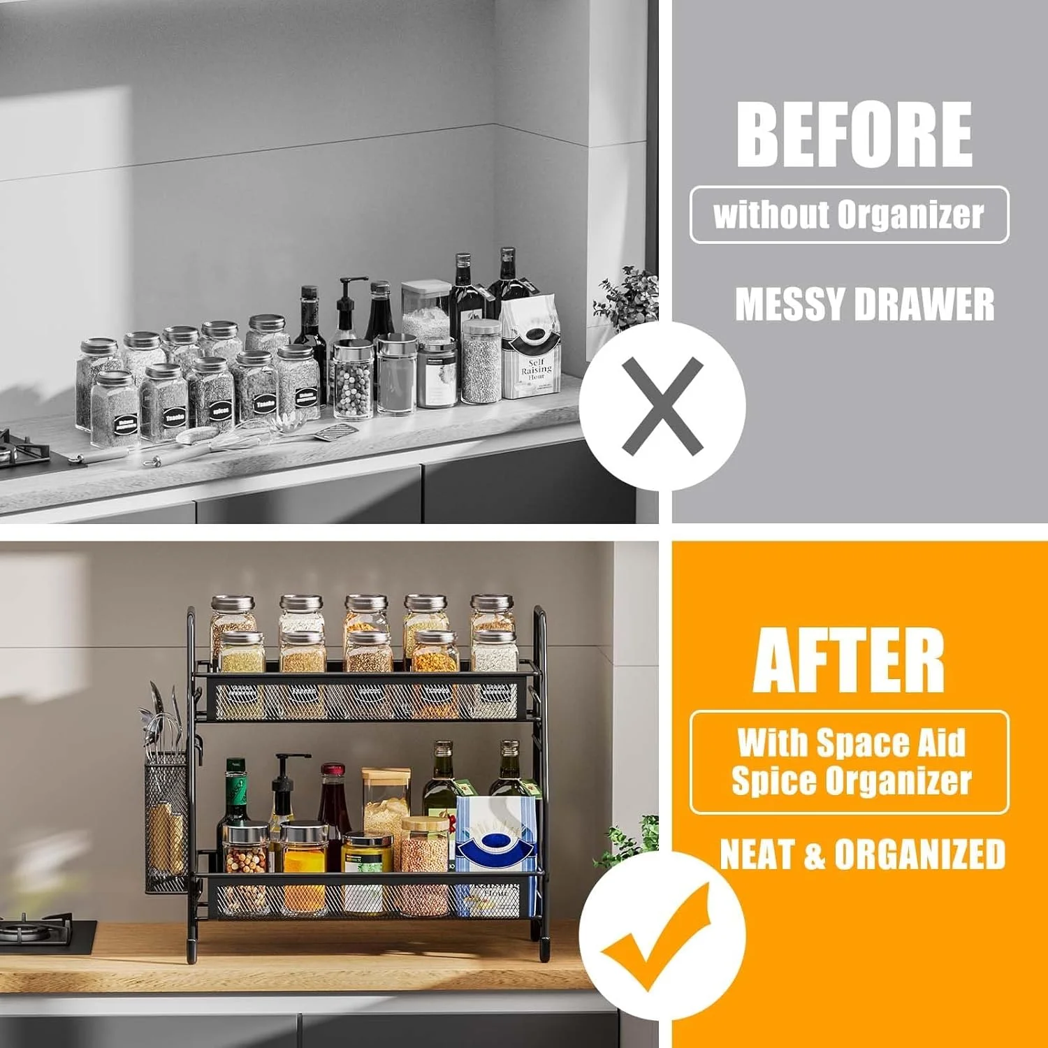 ارگانایزر رومیزی حمام Diylove، ارگانایزر رومیزی با سبد جانبی، ارگانایزر رومیزی آشپزخانه، قفسه ادویه فلزی (مشکی) ارگانایزر رومیزی حمام Diylove، ارگانایزر رومیزی با سبد جانبی، ارگانایزر رومیزی آشپزخانه، قفسه ادویه فلزی (مشکی)