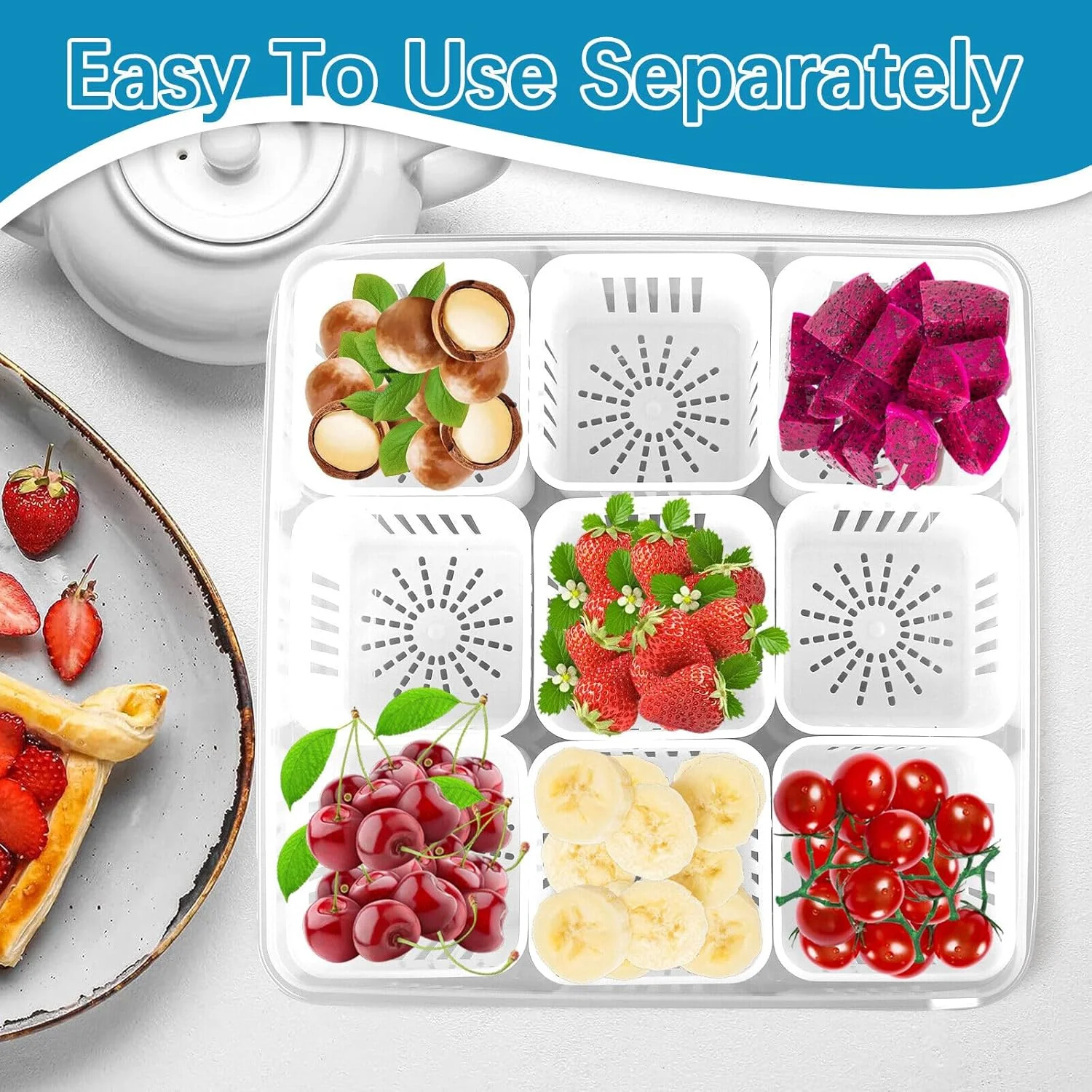 لوازم جانبی آشپزخانه ECVV جعبه نگهداری مواد غذایی فله ای پلاستیکی و هوا بند، درجه مواد غذایی، دارای محفظه، ظرف ادویه، سازمان دهنده یخچال با درب لوازم جانبی آشپزخانه ECVV جعبه نگهداری مواد غذایی فله ای پلاستیکی و هوا بند، درجه مواد غذایی، دارای محفظه، ظرف ادویه، سازمان دهنده یخچال با درب