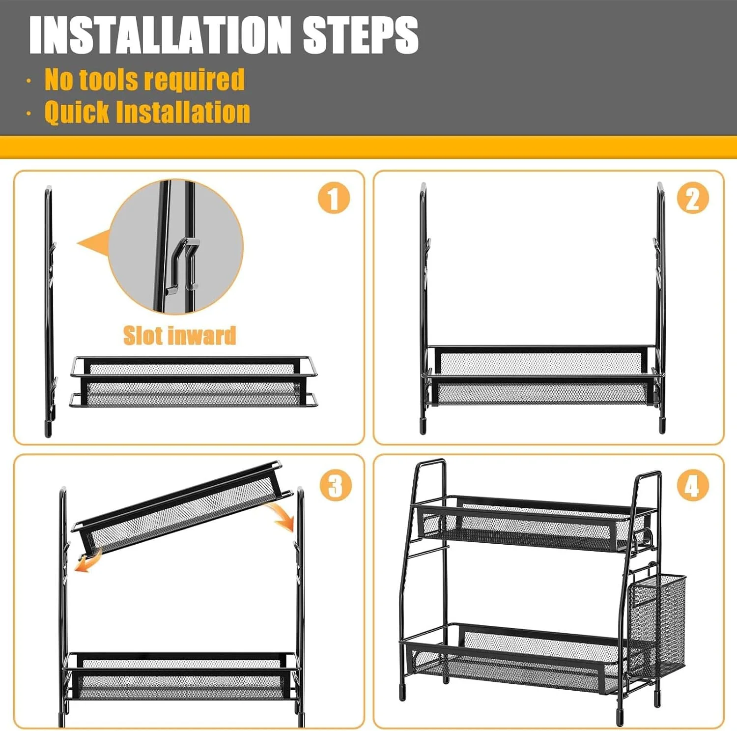 ارگانایزر رومیزی حمام Diylove، ارگانایزر رومیزی با سبد جانبی، ارگانایزر رومیزی آشپزخانه، قفسه ادویه فلزی (مشکی) ارگانایزر رومیزی حمام Diylove، ارگانایزر رومیزی با سبد جانبی، ارگانایزر رومیزی آشپزخانه، قفسه ادویه فلزی (مشکی)