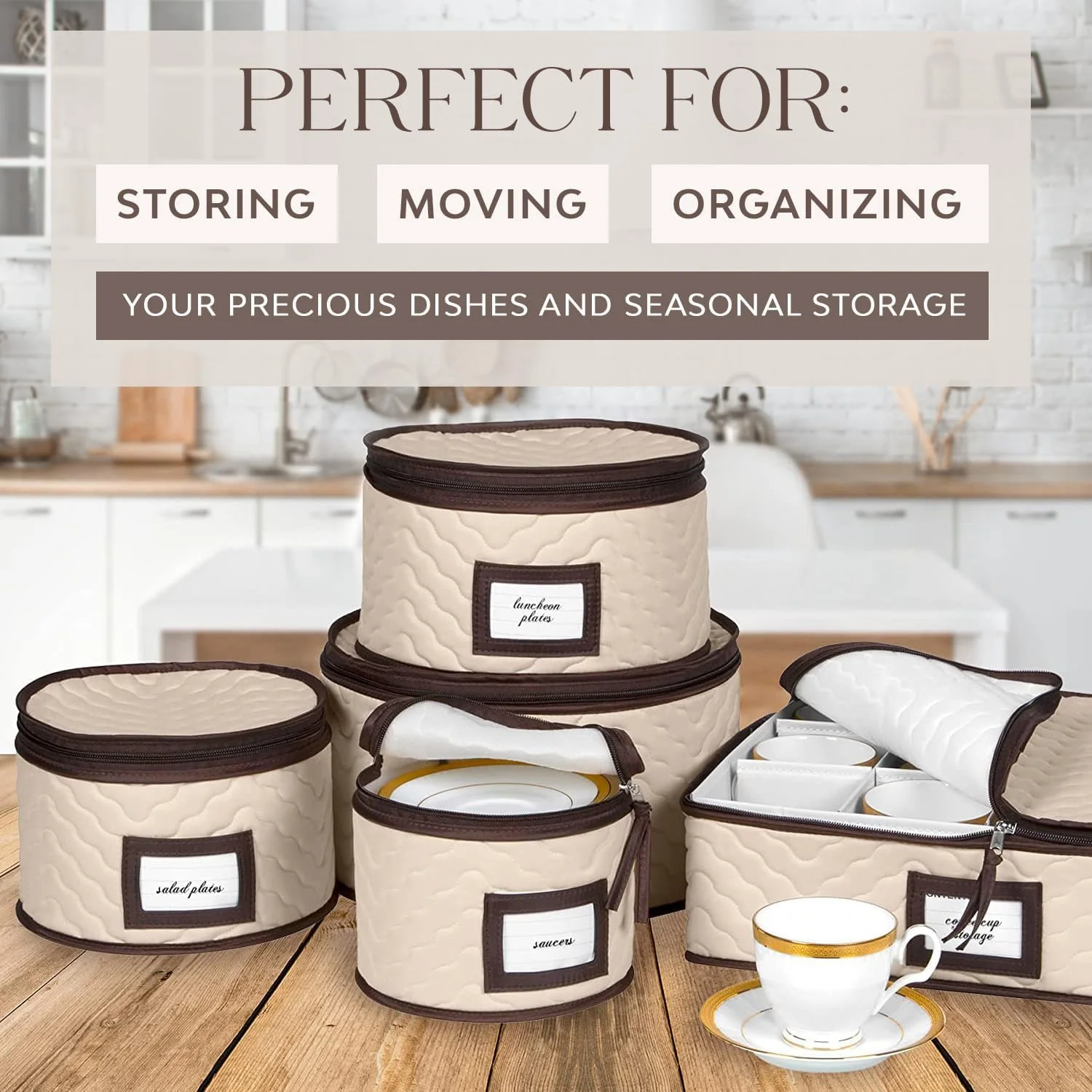 ست 5 تکه سازمان دهنده ظروف چینی برای نگهداری ظروف چینی، فنجان و نعلبکی، ظروف میکروفیبر لحافی محکم با جداکننده، مناسب برای 12 نفر - حمل و نقل و محافظت در برابر لب پر شدن و شکستن ست 5 تکه سازمان دهنده ظروف چینی برای نگهداری ظروف چینی، فنجان و نعلبکی، ظروف میکروفیبر لحافی محکم با جداکننده، مناسب برای 12 نفر - حمل و نقل و محافظت در برابر لب پر شدن و شکستن