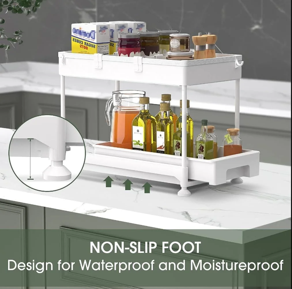 سازمان دهنده و قفسه زیر سینک دو طبقه Didome با ظرفیت بالا و تحمل وزن سنگین، دارای کشوی کشویی چند منظوره برای زیر سینک آشپزخانه و حمام (سفید) سازمان دهنده و قفسه زیر سینک دو طبقه Didome با ظرفیت بالا و تحمل وزن سنگین، دارای کشوی کشویی چند منظوره برای زیر سینک آشپزخانه و حمام (سفید)