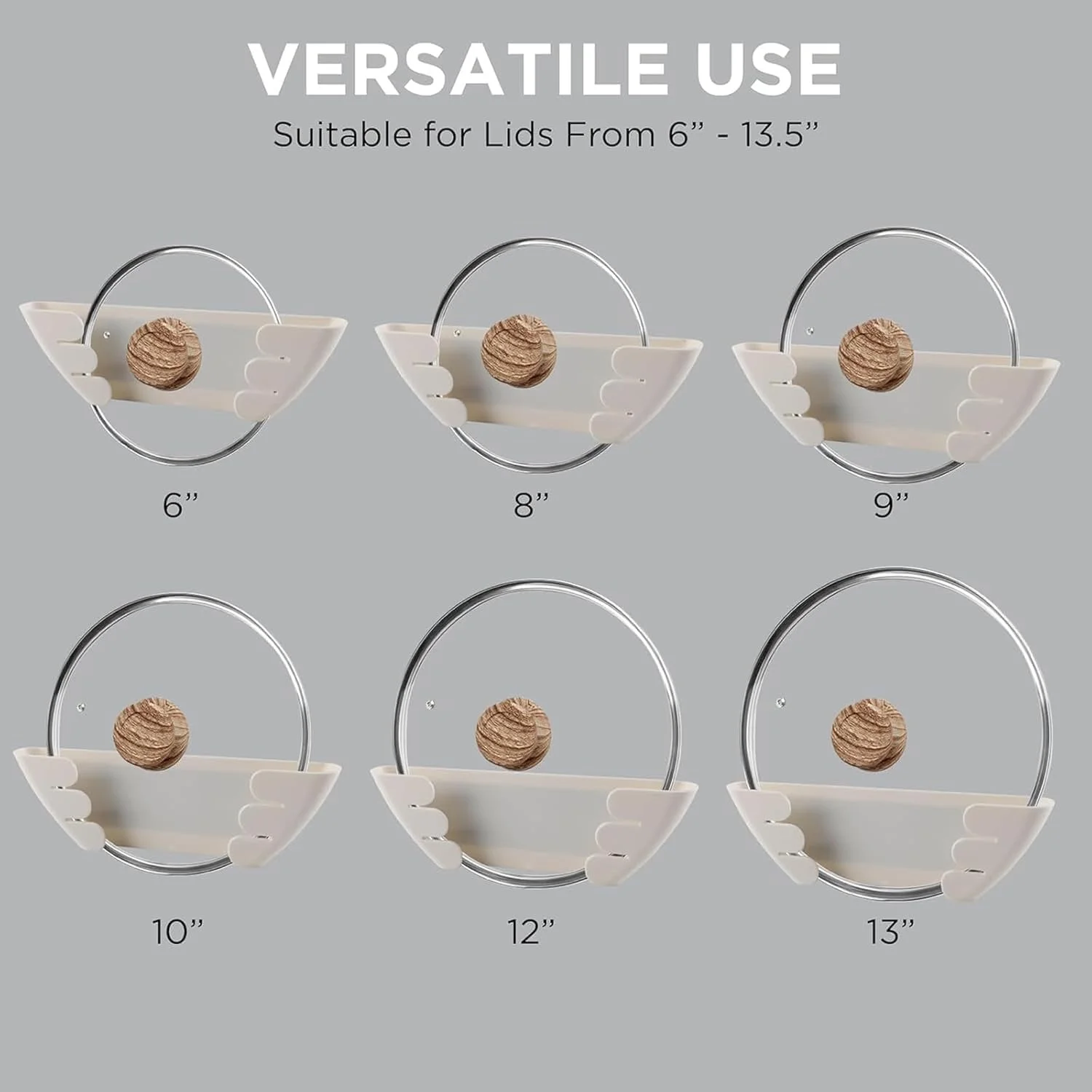 سازمان دهنده درب قابلمه یونیورسال DESALOV برای کابینت - بسته 6 عددی سازمان دهنده درب تابه، نصب داخل درب کابینت یا روی دیوار، نگهدارنده قفسه برای آشپزخانه، مناسب برای سایز 6 تا 13 اینچ (سفید) سازمان دهنده درب قابلمه یونیورسال DESALOV برای کابینت - بسته 6 عددی سازمان دهنده درب تابه، نصب داخل درب کابینت یا روی دیوار، نگهدارنده قفسه برای آشپزخانه، مناسب برای سایز 6 تا 13 اینچ (سفید)