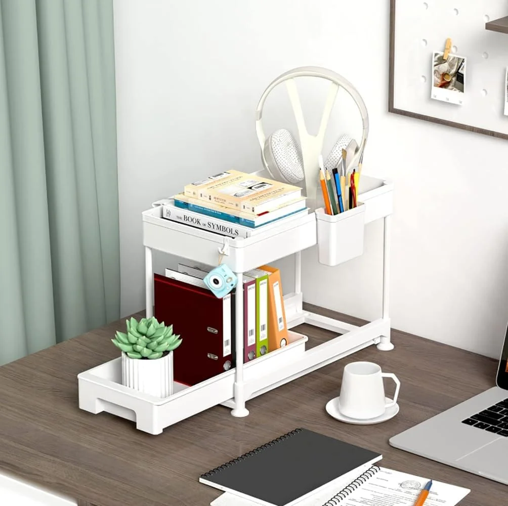 سازمان دهنده و قفسه زیر سینک دو طبقه Didome با ظرفیت بالا و تحمل وزن سنگین، دارای کشوی کشویی چند منظوره برای زیر سینک آشپزخانه و حمام (سفید) سازمان دهنده و قفسه زیر سینک دو طبقه Didome با ظرفیت بالا و تحمل وزن سنگین، دارای کشوی کشویی چند منظوره برای زیر سینک آشپزخانه و حمام (سفید)