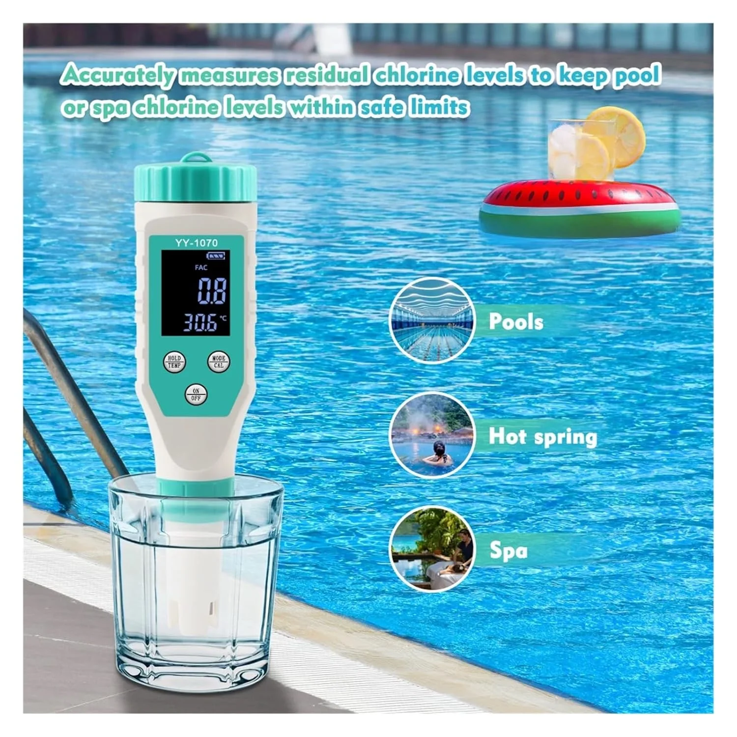 Soil nutrient tester, 7 In 1 Swimming Pool Chlorine PH Meter Professional SALT/ORP/TDS/EC/FAC Tester Spa Hot Spring CL Water Quality Analyzer