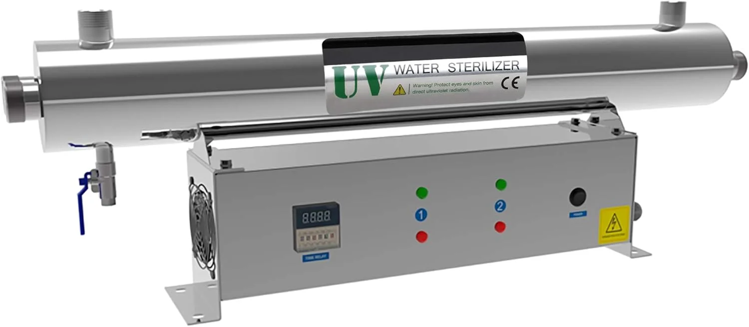 دستگاه استریلایزر UV تجاری، ضدعفونی کننده آب با اشعه ماوراء بنفش، فیلتر تصفیه آب ماوراء بنفش، برای تصفیه آب استخر با جریان بالا، CE/FCC/CCC/PSE (نقره ای برای استخر 45 تنی)