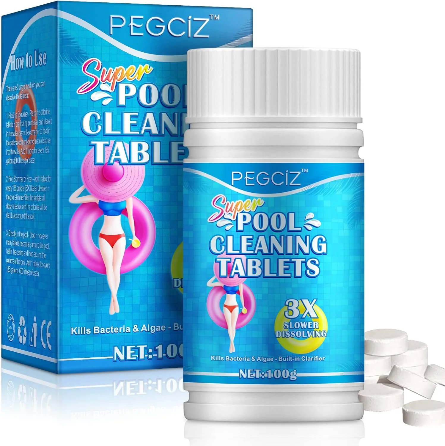 قرص کلر 4 در 1 برای استخر شنا، 100 عدد قرص کلر چند منظوره برای وان آب گرم، قرص های تمیز کننده استخر، شفاف کننده آب، مواد شیمیایی استخر شنا