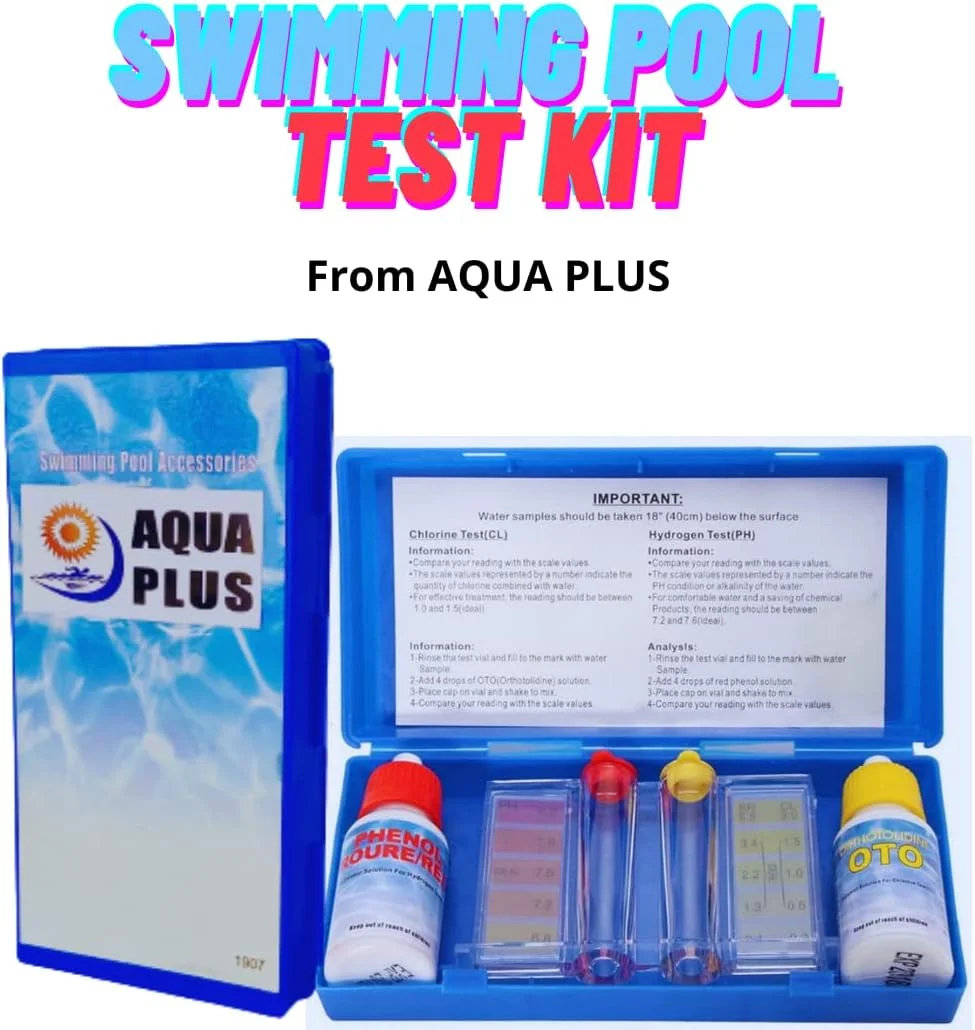 قرص کلر آکوا پلاس 1 کیلوگرمی TCCA-5 چند منظوره به همراه کیت تست شیمیایی آب (برای تست کلر و PH) مناسب برای استخر، وان آب گرم، فواره و ضدعفونی آب اسپا