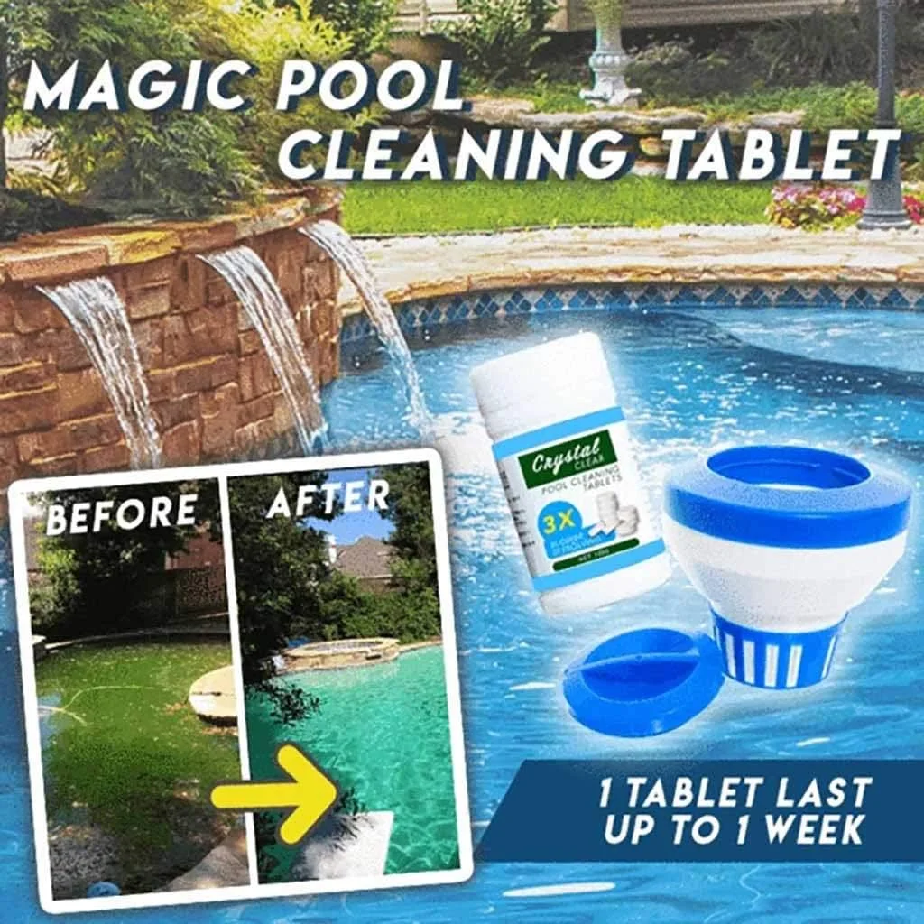 قرص تمیز کننده استخر، 100 عدد در هر بطری، قرص های تمیز کننده جادویی استخر + پخش کننده شناور استخر، قرص های جوشان ضد عفونی به طور موثر از باکتری ها، جلبک ها و سایر موجودات محافظت می کنند