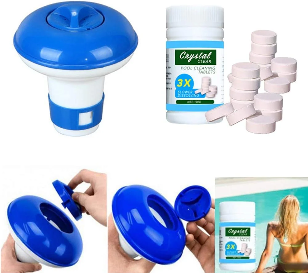 شناور تمیز کننده استخر Docooler-1 به همراه 100 عدد قرص تصفیه کننده، کیت پخش کننده کلر استخر شنا