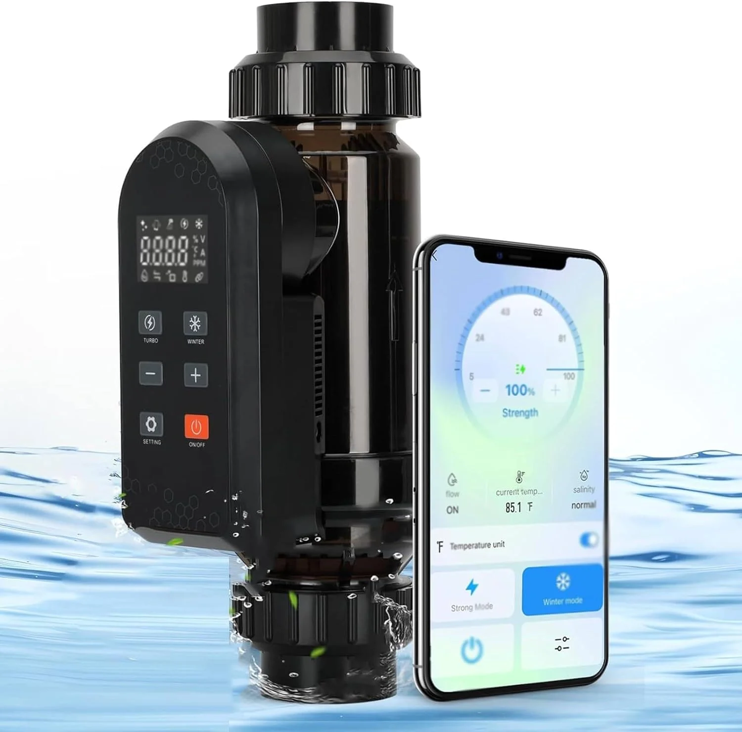 ژنراتور کلر استخر آب نمک، سیستم کلرزنی هوشمند استخر آب شور برای استخرهای شنا، دارای وای فای داخلی و کنترل از راه دور برنامه، کلرزن استخر آب نمک با پنل دیجیتال هوشمند 15 گرم در ساعت