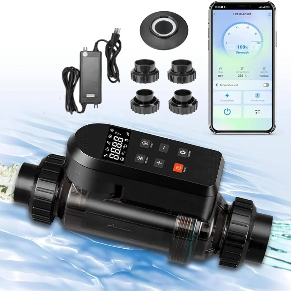 Smart Salt Chlorinator, Salt Chlorine Generator, Salt Water Chlorination System for Swimming Pools, Built-in Wi-Fi & App Remote Control, Salt Water Pool Chlorinator with Smart Digital Panel 40g/h