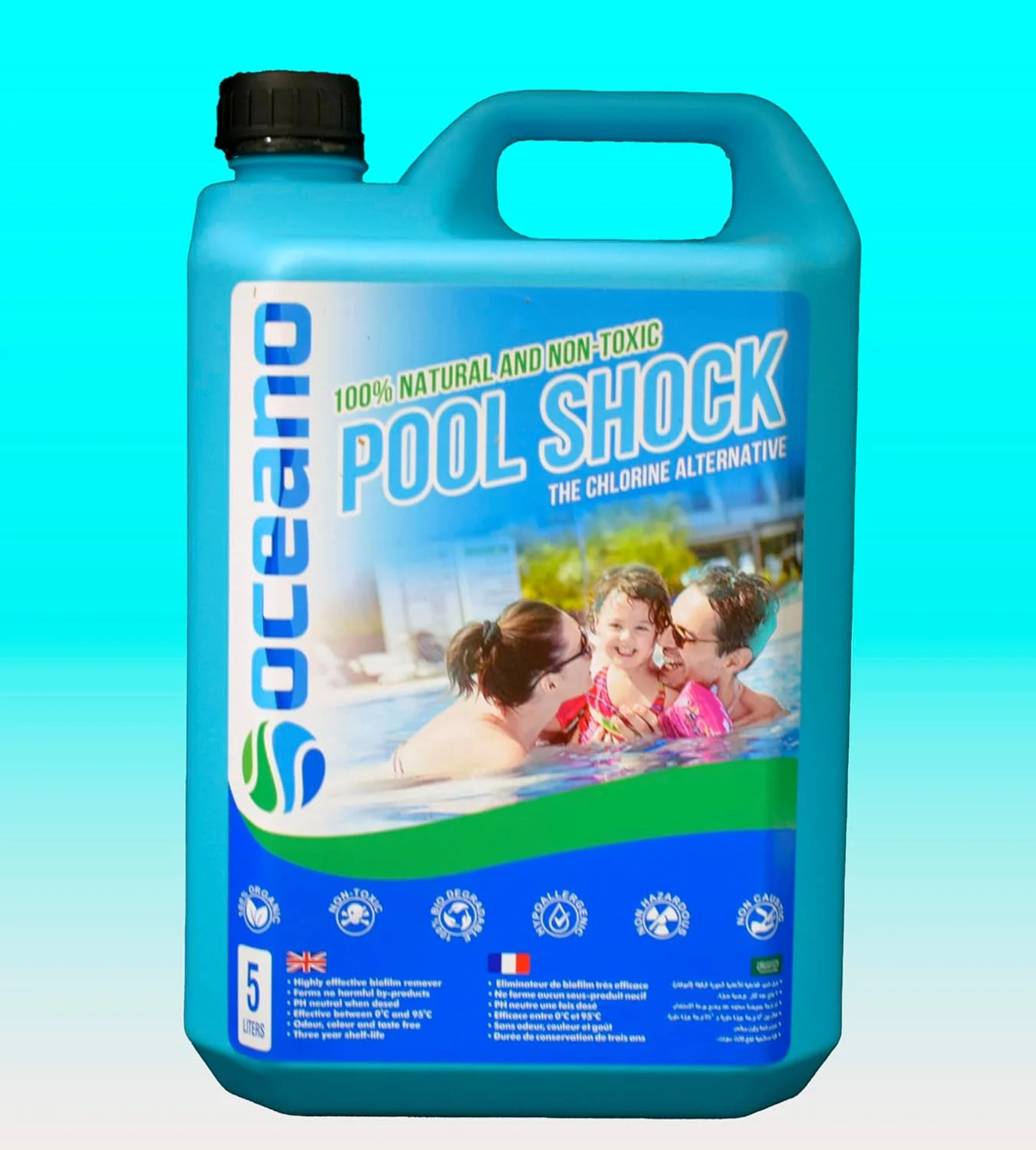 شوک استخر Bioneat Oceano - جایگزین کلر - 5 لیتر - 100% غیر سمی، ایمن، ضد حساسیت، غیر سوزاننده و زیست تخریب پذیر