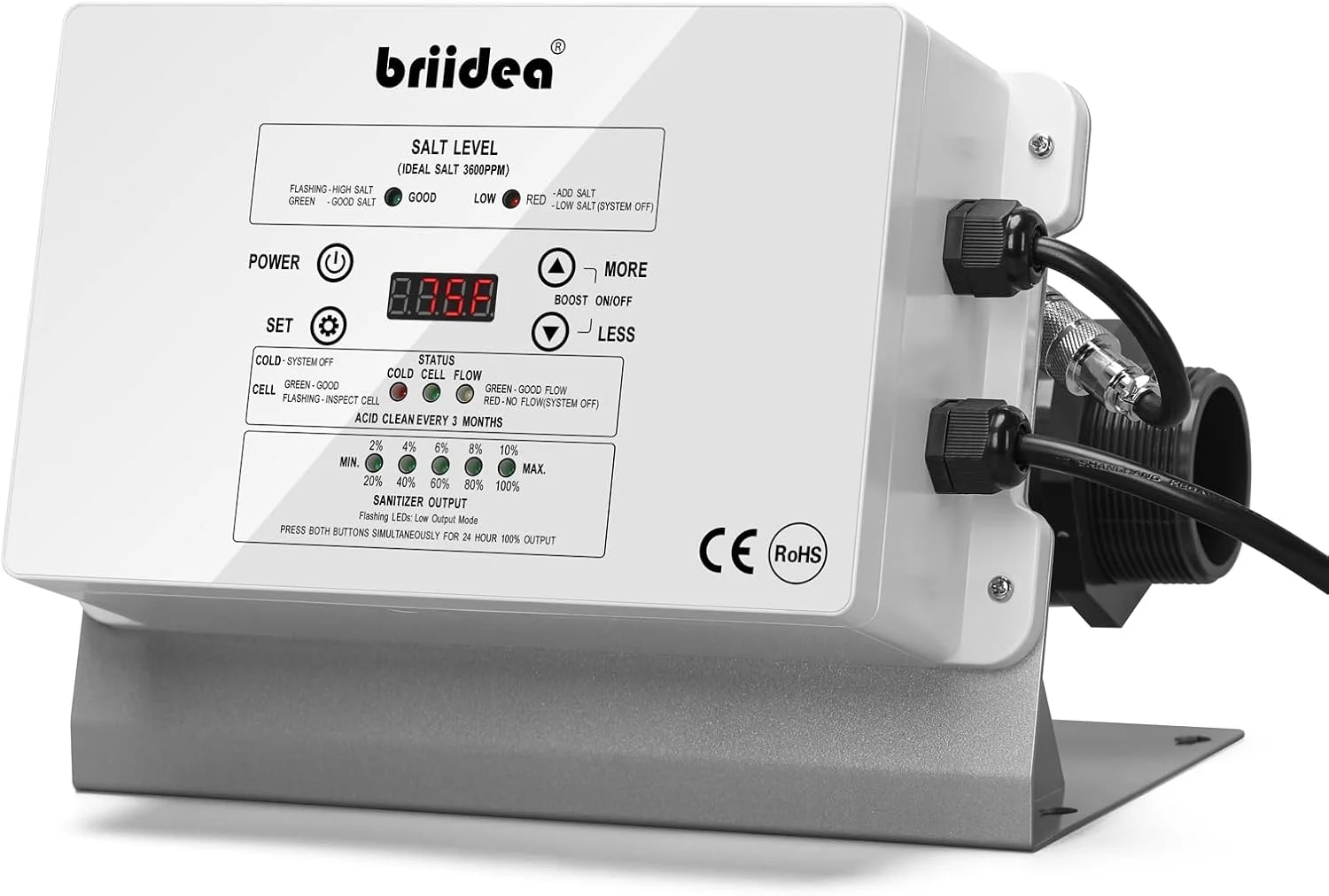 سیستم آب شور کلرزن Briidea با سلول تیتانیوم آمریکایی برای استخرهای روی زمینی تا 56800 لیتر، 6 گرم در ساعت، سازگار با استخرهای Intex، ضد آب IP66