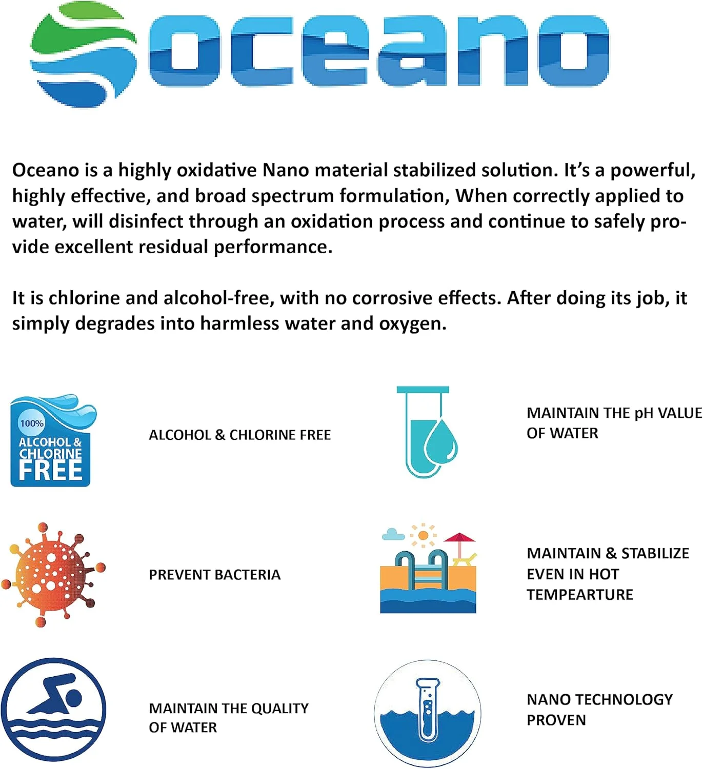 شوک استخر Bioneat Oceano - جایگزین کلر - 5 لیتر - 100% غیر سمی، ایمن، ضد حساسیت، غیر سوزاننده و زیست تخریب پذیر