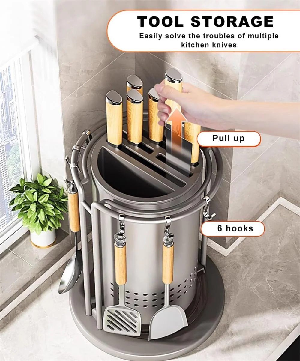 جا چاقویی چرخشی 360 درجه برای روی کابینت، ظرف نگهداری چند منظوره لوازم آشپزی AZONEE، سازمان دهنده لوازم آشپزخانه با قابلیت صرفه جویی در فضا، قلاب های قابل تنظیم، تمیز کردن آسان جا چاقویی چرخشی 360 درجه برای روی کابینت، ظرف نگهداری چند منظوره لوازم آشپزی AZONEE، سازمان دهنده لوازم آشپزخانه با قابلیت صرفه جویی در فضا، قلاب های قابل تنظیم، تمیز کردن آسان