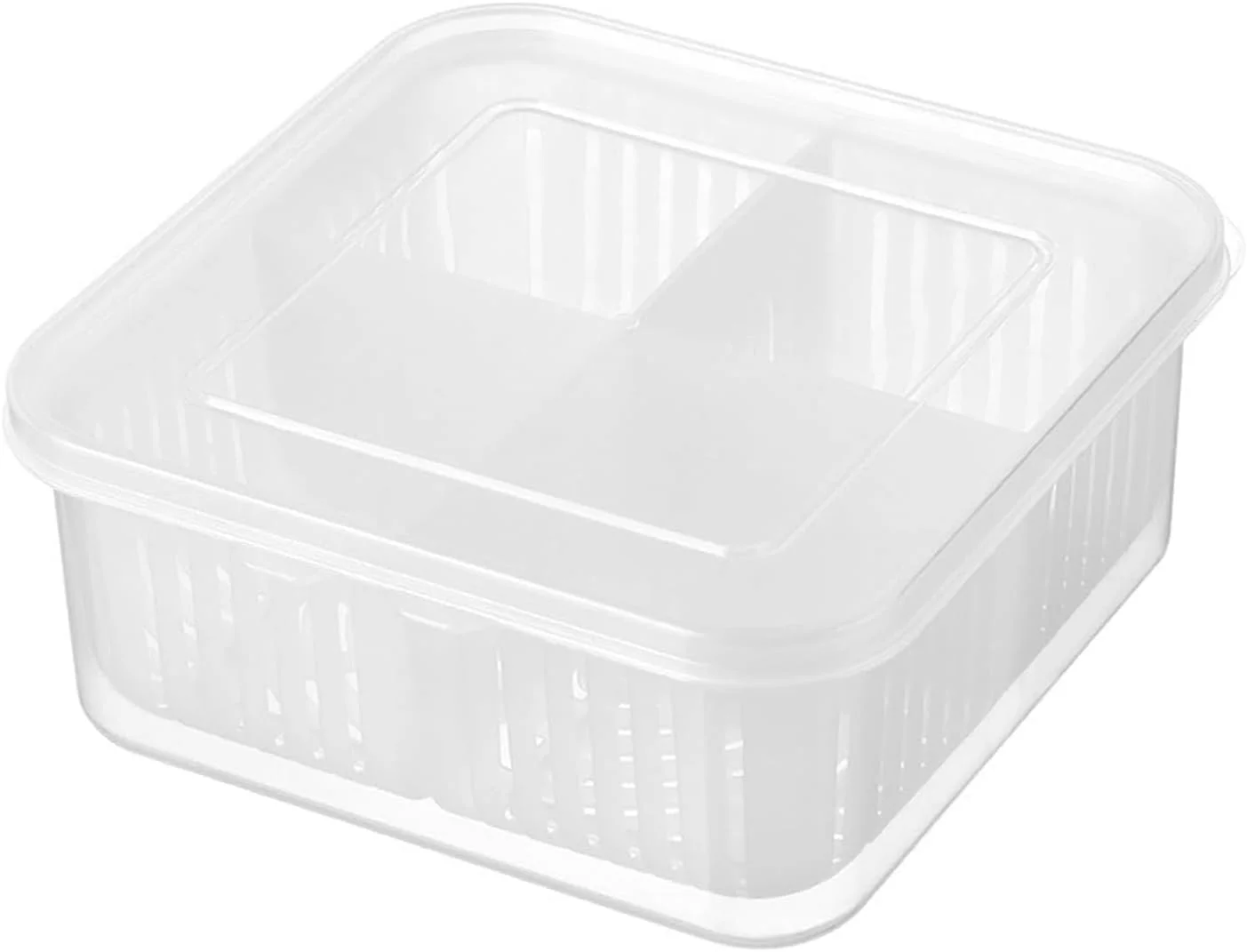 جعبه نگهداری مواد غذایی، جعبه و ظرف نگهداری در یخچال، سازمان دهنده نگهداری پیاز، زنجبیل و سیر با قابلیت تخلیه آب، جعبه نگهداری درب دار برای حفظ تازگی (چهار محفظه) جعبه نگهداری مواد غذایی، جعبه و ظرف نگهداری در یخچال، سازمان دهنده نگهداری پیاز، زنجبیل و سیر با قابلیت تخلیه آب، جعبه نگهداری درب دار برای حفظ تازگی (چهار محفظه)