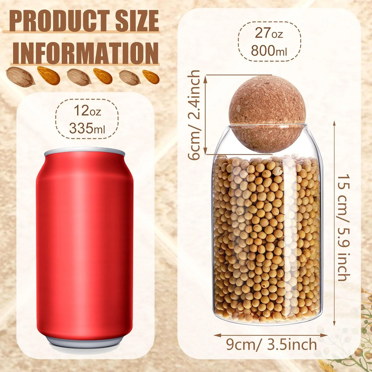 ست 3 عددی ظروف شیشه ای درب چوب پنبه ای، بطری های تزئینی گرد، ظروف درب دار مناسب نگهداری مواد غذایی، دانه های قهوه، شکلات، بیسکویت و ادویه (800 میلی لیتر) ست 3 عددی ظروف شیشه ای درب چوب پنبه ای، بطری های تزئینی گرد، ظروف درب دار مناسب نگهداری مواد غذایی، دانه های قهوه، شکلات، بیسکویت و ادویه (800 میلی لیتر)