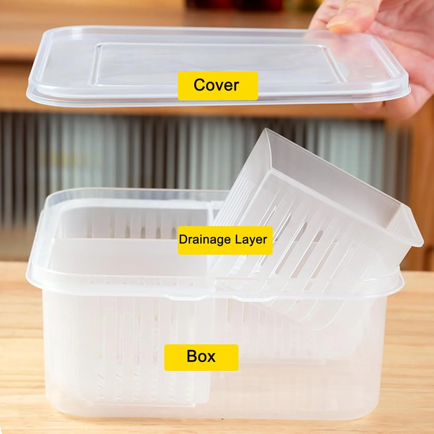 جعبه نگهداری مواد غذایی، جعبه و ظرف نگهداری در یخچال، سازمان دهنده نگهداری پیاز، زنجبیل و سیر با قابلیت تخلیه آب، جعبه نگهداری درب دار برای حفظ تازگی (چهار محفظه) جعبه نگهداری مواد غذایی، جعبه و ظرف نگهداری در یخچال، سازمان دهنده نگهداری پیاز، زنجبیل و سیر با قابلیت تخلیه آب، جعبه نگهداری درب دار برای حفظ تازگی (چهار محفظه)