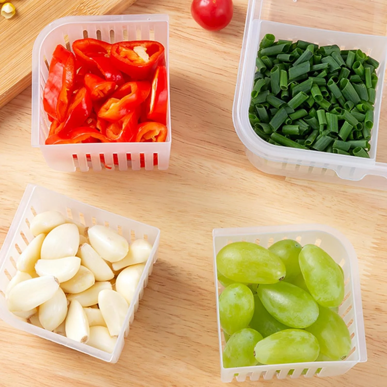 جعبه نگهداری مواد غذایی، جعبه و ظرف نگهداری در یخچال، سازمان دهنده نگهداری پیاز، زنجبیل و سیر با قابلیت تخلیه آب، جعبه نگهداری درب دار برای حفظ تازگی (چهار محفظه) جعبه نگهداری مواد غذایی، جعبه و ظرف نگهداری در یخچال، سازمان دهنده نگهداری پیاز، زنجبیل و سیر با قابلیت تخلیه آب، جعبه نگهداری درب دار برای حفظ تازگی (چهار محفظه)