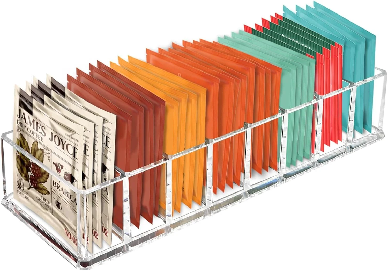 جا چای کیسه ای اکرلیک شفاف - نگهدارنده پاکت چای صرفه جویی در فضا برای کابینت آشپزخانه، انبار، کشوها و پیشخوان، جعبه ذخیره سازی بادوام برای چای کیسه ای، پد قهوه و ساشه، 1 عدد