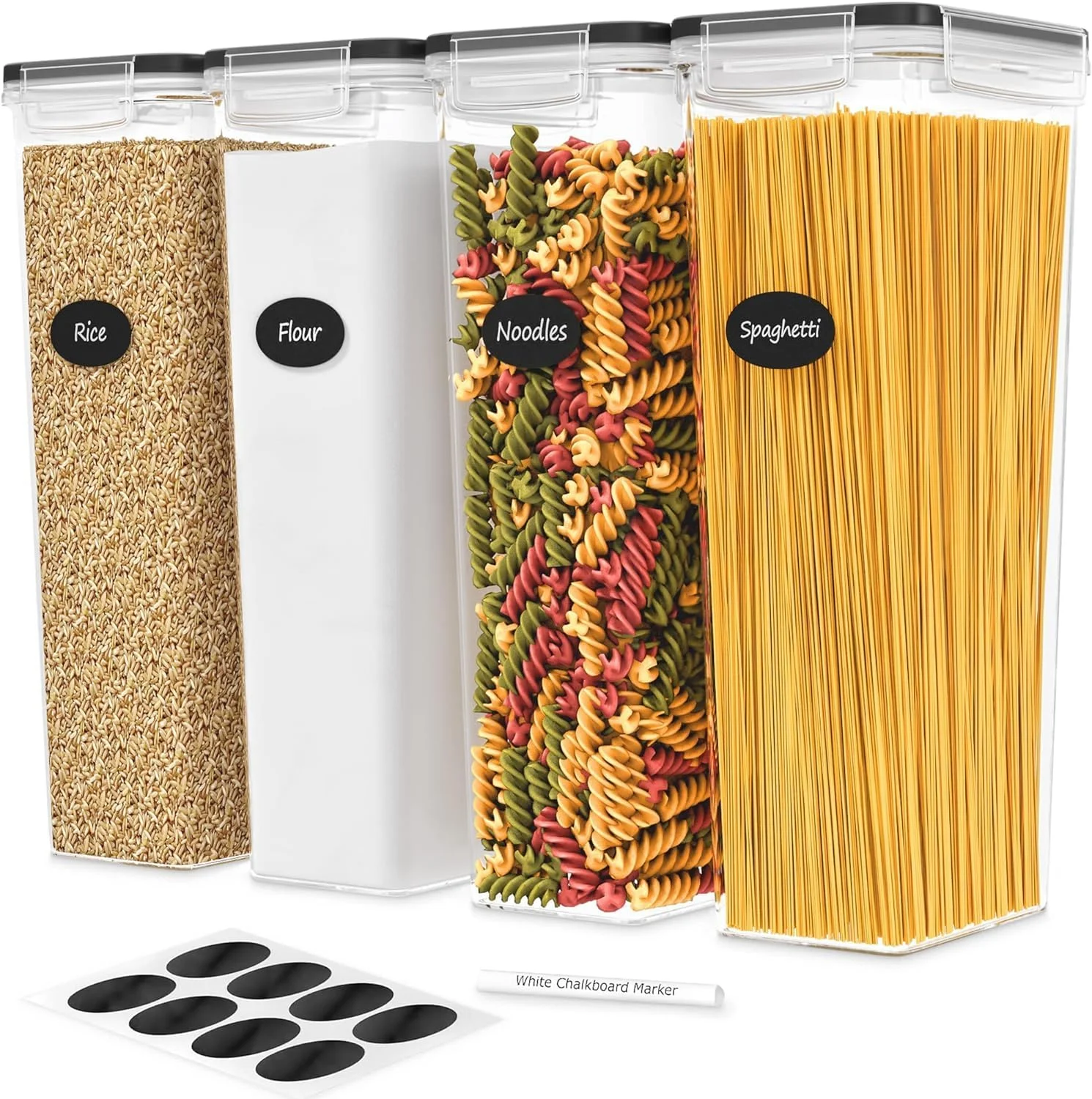 ست 4 عددی ظروف نگهداری مواد غذایی درب دار PREMIFY، ظروف پلاستیکی 2.8 لیتری برای آشپزخانه، سازمان دهنده یخچال و آشپزخانه با درب های قفل شونده، برچسب و ماژیک، مستطیلی (صرفه جویی در فضا)، ضد نشت، بدون BPA ست 4 عددی ظروف نگهداری مواد غذایی درب دار PREMIFY، ظروف پلاستیکی 2.8 لیتری برای آشپزخانه، سازمان دهنده یخچال و آشپزخانه با درب های قفل شونده، برچسب و ماژیک، مستطیلی (صرفه جویی در فضا)، ضد نشت، بدون BPA