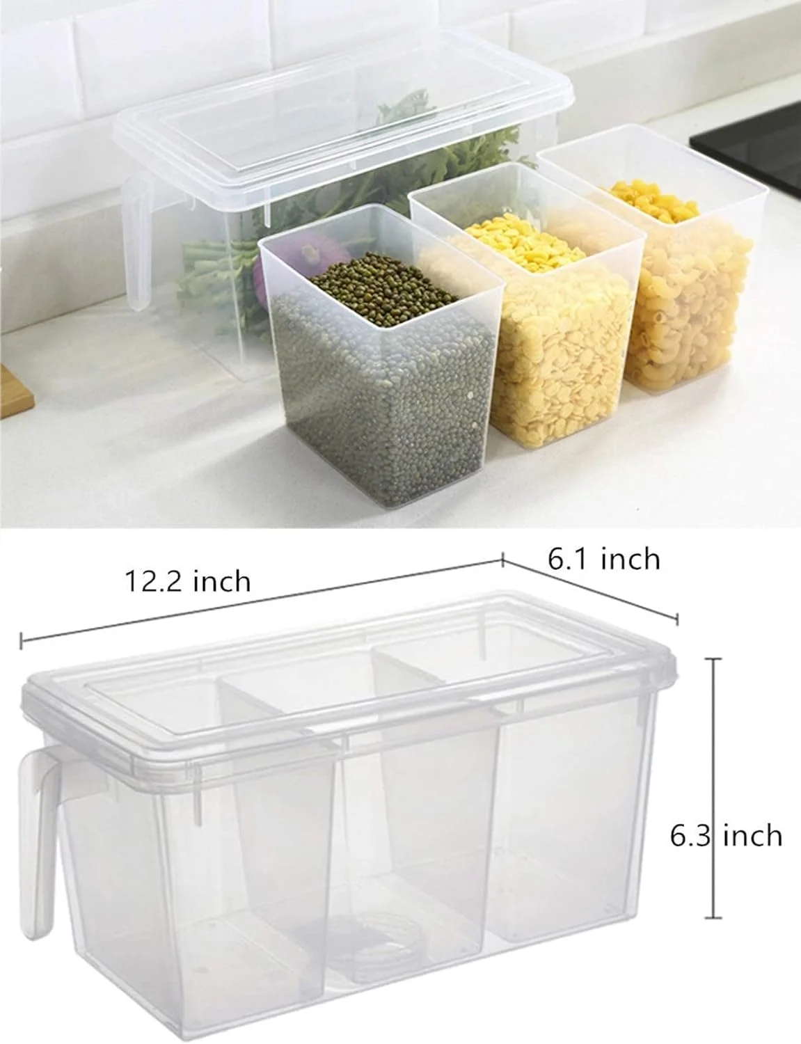 ظروف نگهداری مواد غذایی آشپزخانه با دستگیره، جعبه های پلاستیکی سازمان دهنده مواد غذایی با درب برای یخچال، فریزر، کابینت، میز، ست 2 عددی ظروف سازمان دهنده مواد غذایی با درب و 6 محفظه جداشدنی ظروف نگهداری مواد غذایی آشپزخانه با دستگیره، جعبه های پلاستیکی سازمان دهنده مواد غذایی با درب برای یخچال، فریزر، کابینت، میز، ست 2 عددی ظروف سازمان دهنده مواد غذایی با درب و 6 محفظه جداشدنی