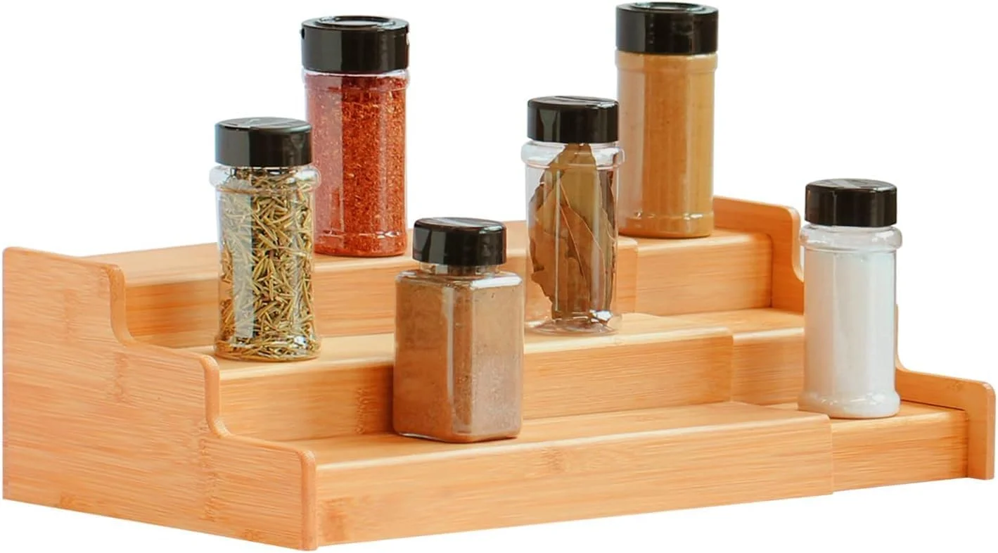 CooToly Spice Rack Kitchen Cabinet Organizer- 3 Tier Bamboo Expandable Display Shelf(M) CooToly Spice Rack Kitchen Cabinet Organizer- 3 Tier Bamboo Expandable Display Shelf(M)