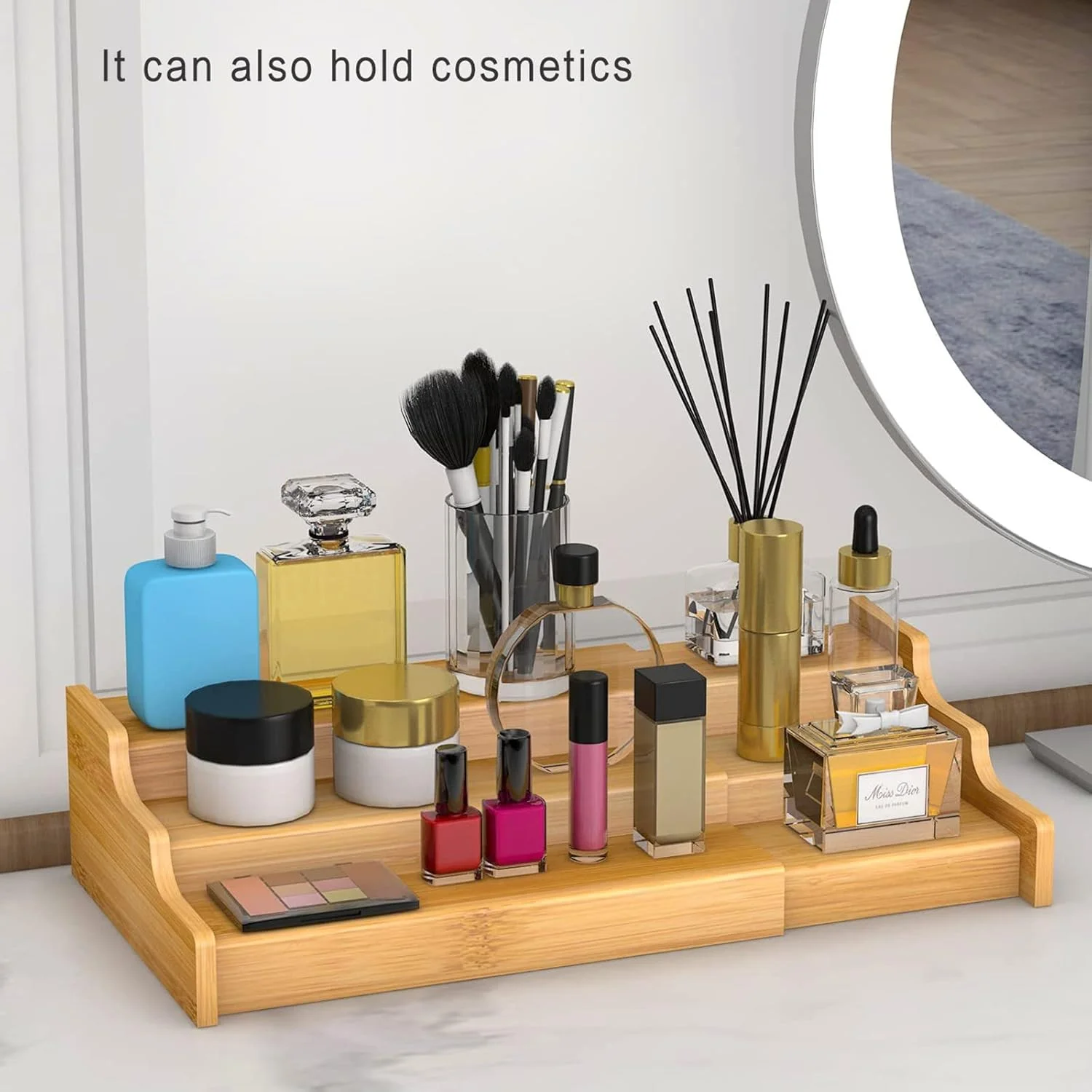 CooToly Spice Rack Kitchen Cabinet Organizer- 3 Tier Bamboo Expandable Display Shelf(M) CooToly Spice Rack Kitchen Cabinet Organizer- 3 Tier Bamboo Expandable Display Shelf(M)