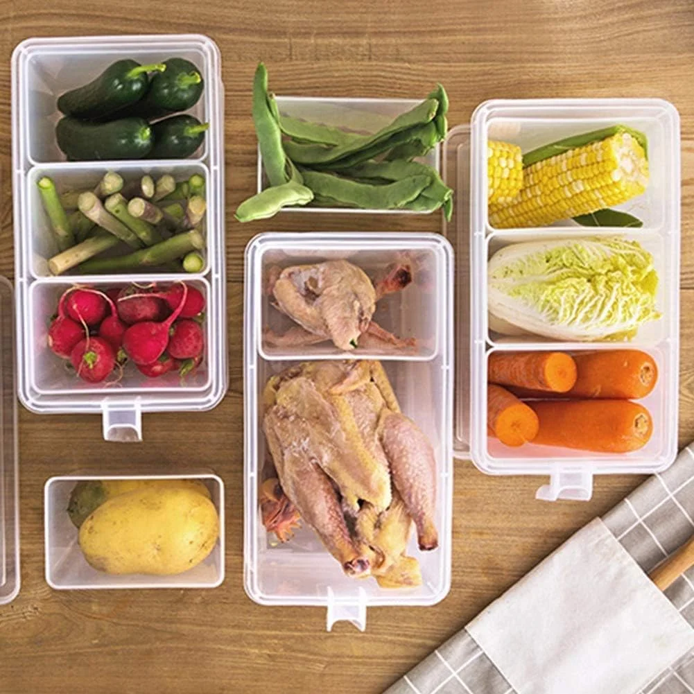 ظروف نگهداری مواد غذایی آشپزخانه با دستگیره، جعبه های پلاستیکی سازمان دهنده مواد غذایی با درب برای یخچال، فریزر، کابینت، میز، ست 2 عددی ظروف سازمان دهنده مواد غذایی با درب و 6 محفظه جداشدنی ظروف نگهداری مواد غذایی آشپزخانه با دستگیره، جعبه های پلاستیکی سازمان دهنده مواد غذایی با درب برای یخچال، فریزر، کابینت، میز، ست 2 عددی ظروف سازمان دهنده مواد غذایی با درب و 6 محفظه جداشدنی