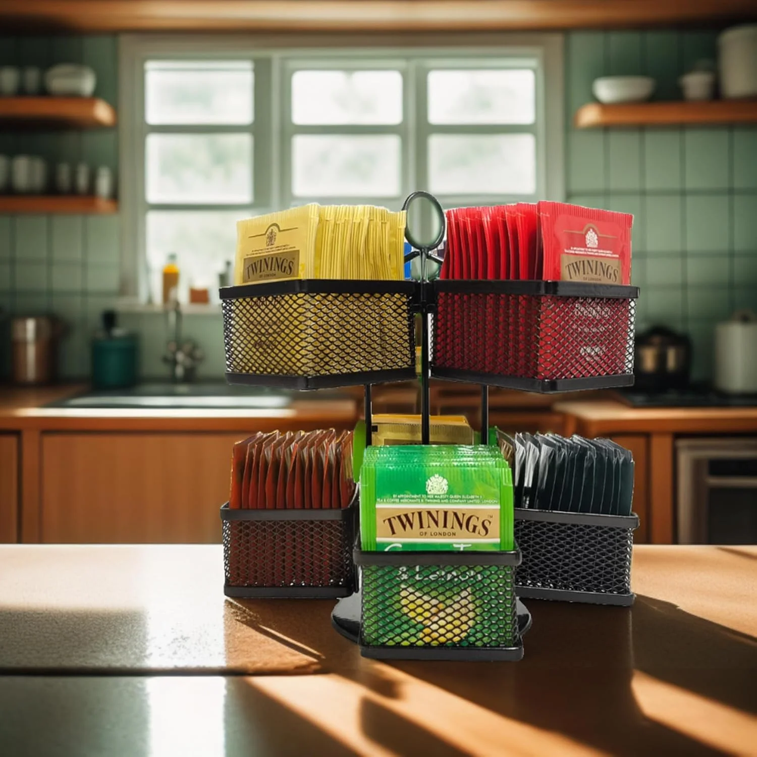 4 Compartment Tea Bag Organizer Carousel, Coffee Holder Storage, Spinning Carousel Basket Black Adjustable Tea Caddy For Kitchen Counter, Countertop, Cabinet 4 Compartment Tea Bag Organizer Carousel, Coffee Holder Storage, Spinning Carousel Basket Black Adjustable Tea Caddy For Kitchen Counter, Countertop, Cabinet