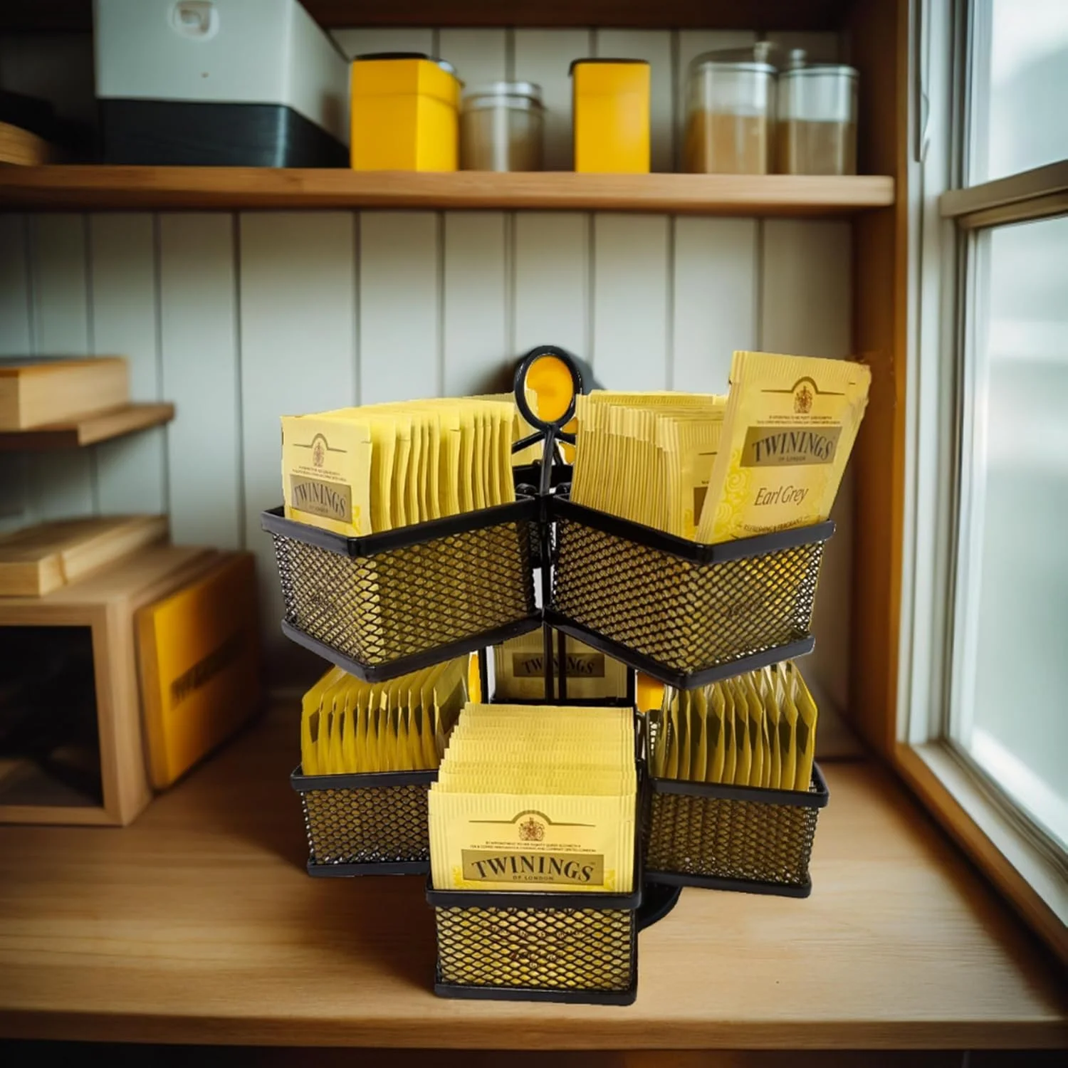 4 Compartment Tea Bag Organizer Carousel, Coffee Holder Storage, Spinning Carousel Basket Black Adjustable Tea Caddy For Kitchen Counter, Countertop, Cabinet 4 Compartment Tea Bag Organizer Carousel, Coffee Holder Storage, Spinning Carousel Basket Black Adjustable Tea Caddy For Kitchen Counter, Countertop, Cabinet